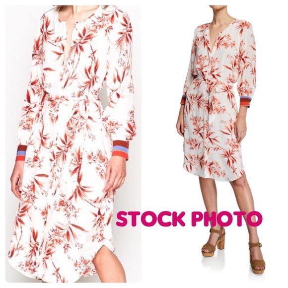 NWT JOIE "JEANEE" Floral-Print 3/4-Sleeve Dress in Porcelain - Size Large - Picture 3 of 13